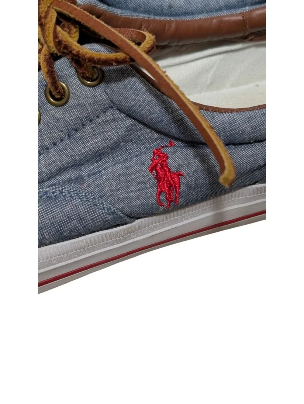 Polo Ralph Lauren Vaughn Chambray Sneakers Blue leather trim red pony men's 10.5